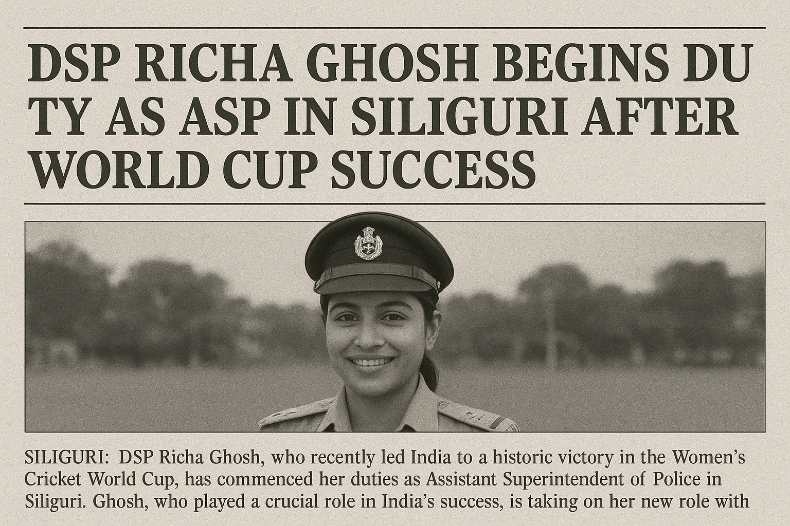 DSP Richa Ghosh Takes Charge as Siliguri ASP After World Cup Triumph