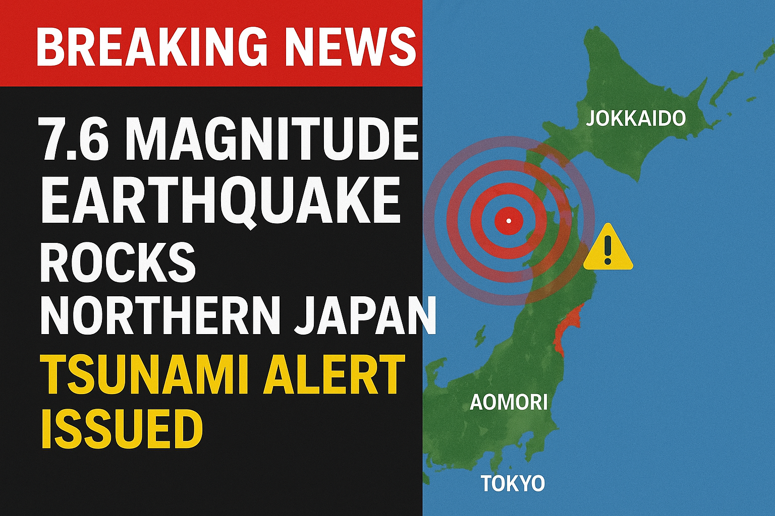 7.6-MAGNITUDE EARTHQUAKE STRUCK OFF THE NORTHERN COAST OF JAPAN, TSUNAMI ALERT ISSUED