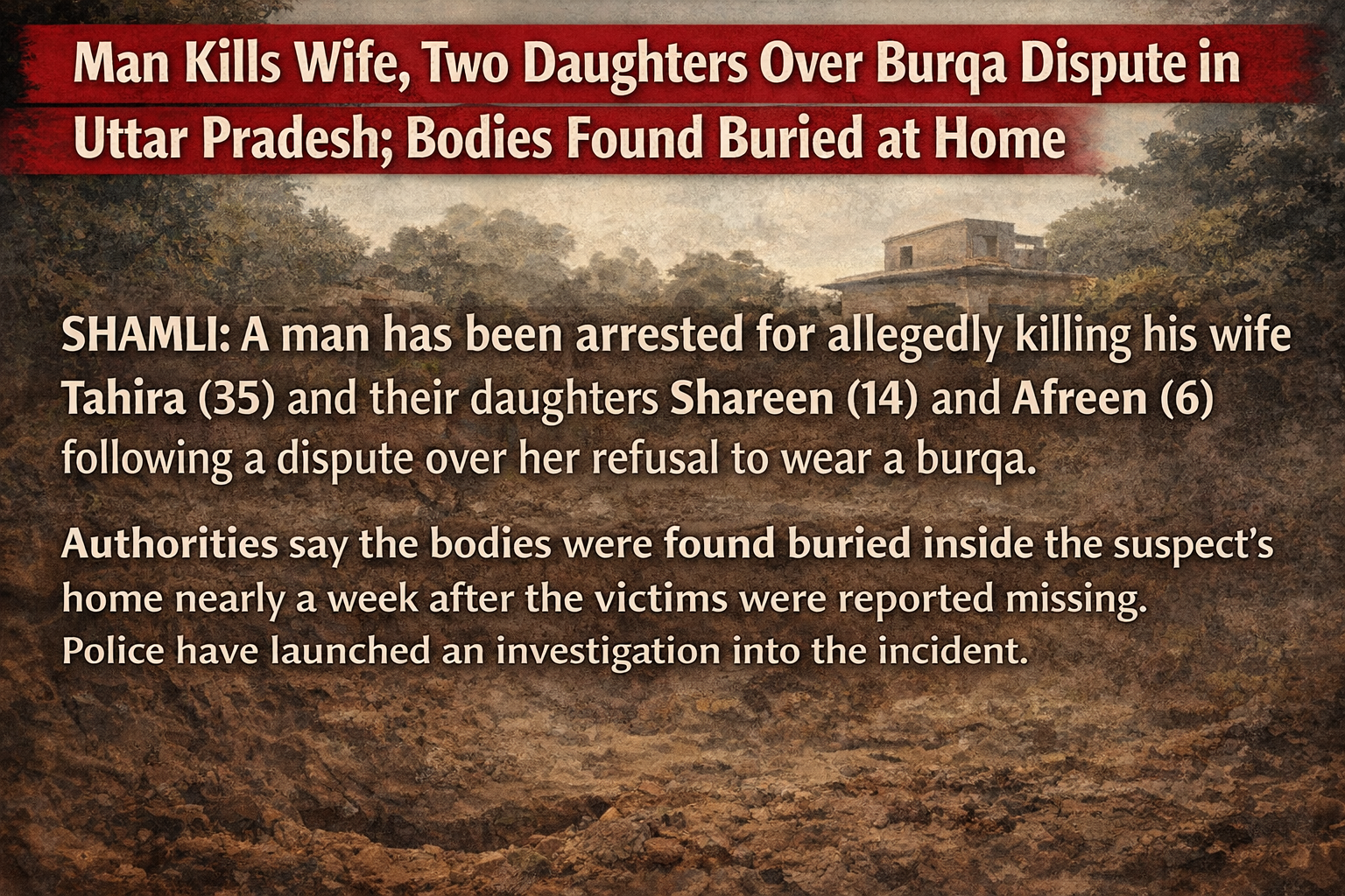Man Kills Wife, Two Daughters Over Burqa Dispute in Uttar Pradesh; Bodies Found Buried at Home