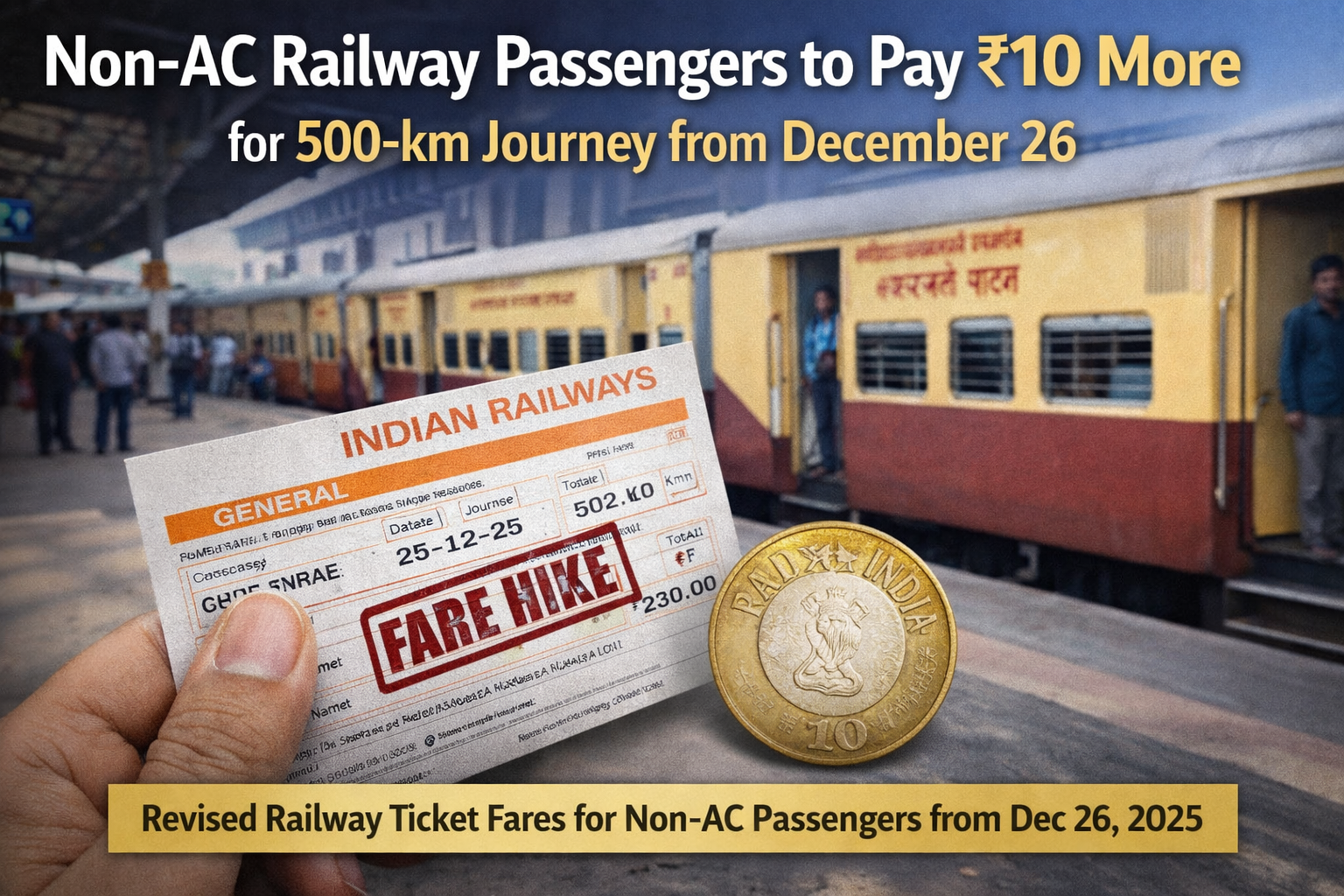 on-AC Railway Passengers to Pay ₹10 More for 500-km Journey from December 26