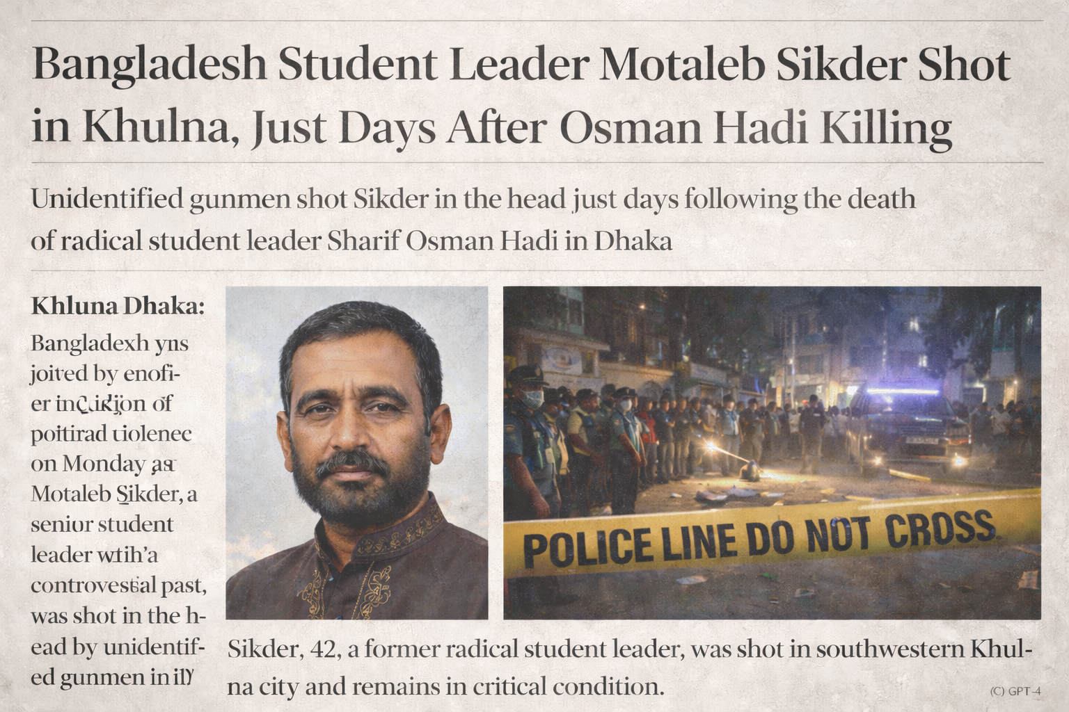 Bangladesh Student Leader Motaleb Sikder Shot Dead in Khulna, Days After Osman Hadi Killing