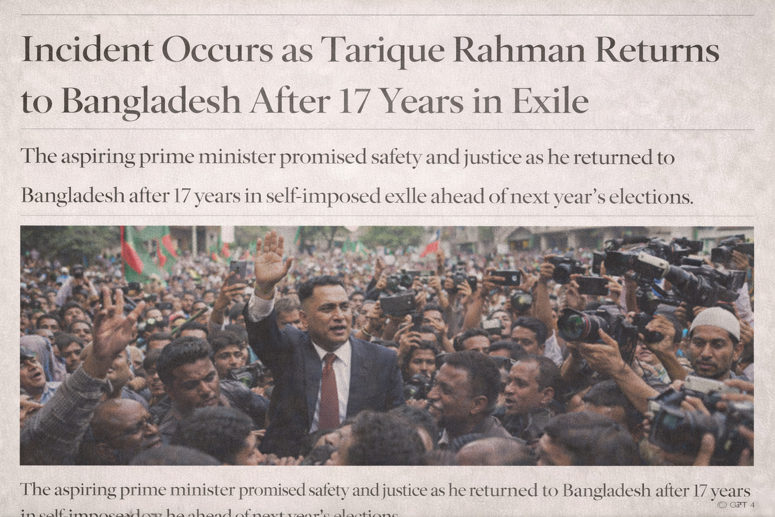 Incident Occurs as Tarique Rahman Returns to Bangladesh After 17 Years in Exile