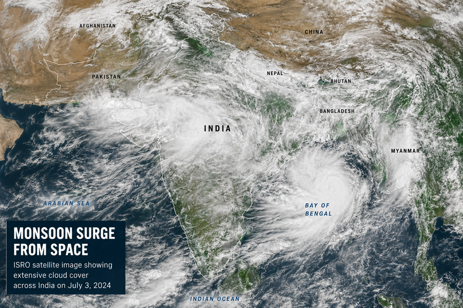ISRO Satellite Captures Monsoon’s Big Push From Space; Rain Clouds Blanket Large Parts of India